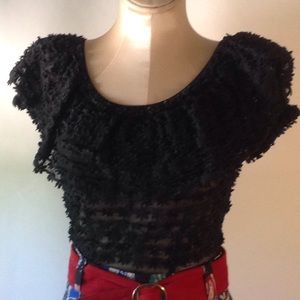Vintage black flowered net blouse